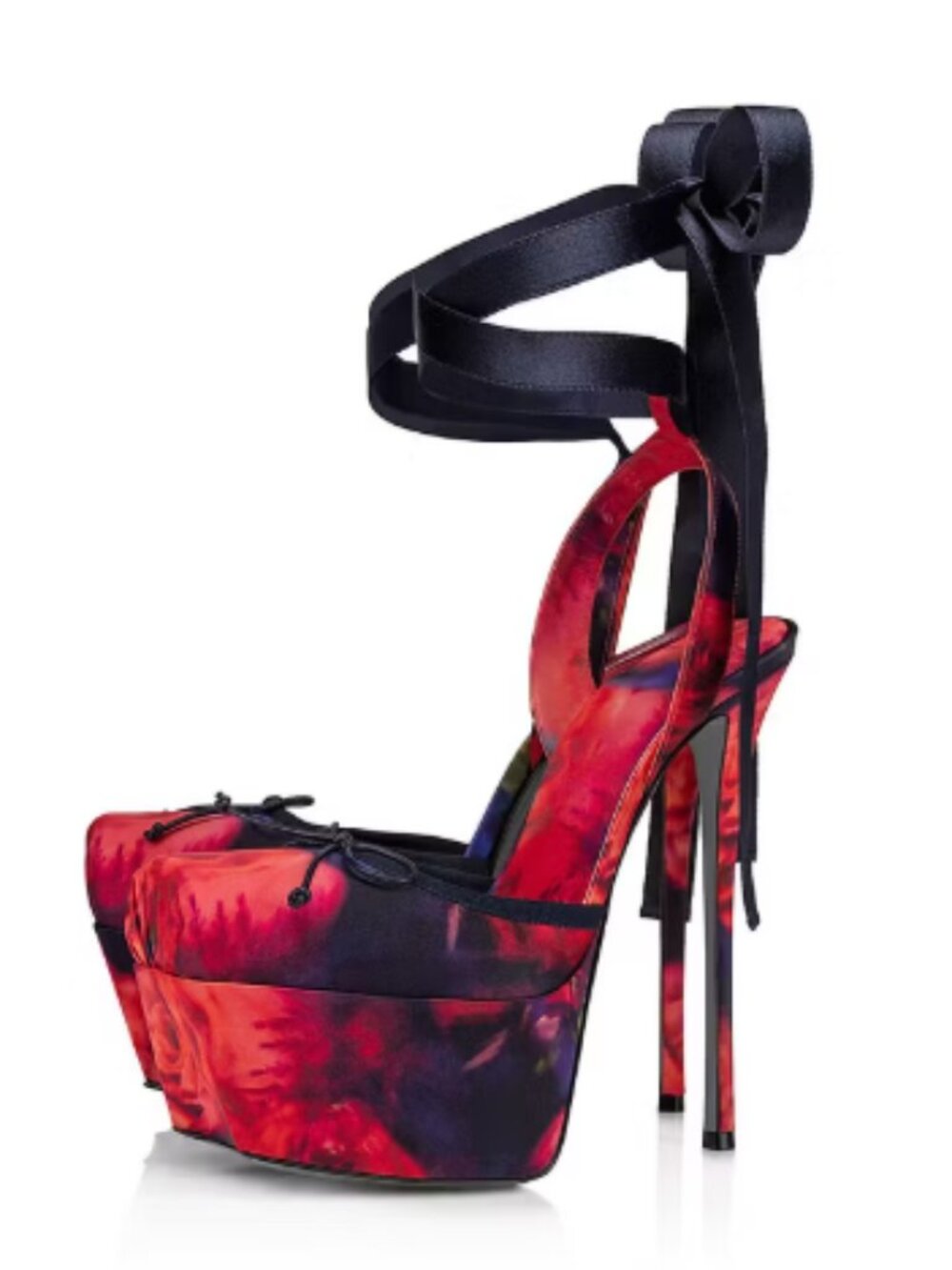 FSJ Multi Color Floral Satin Platform Lace-Up High Heel Pumps for Women